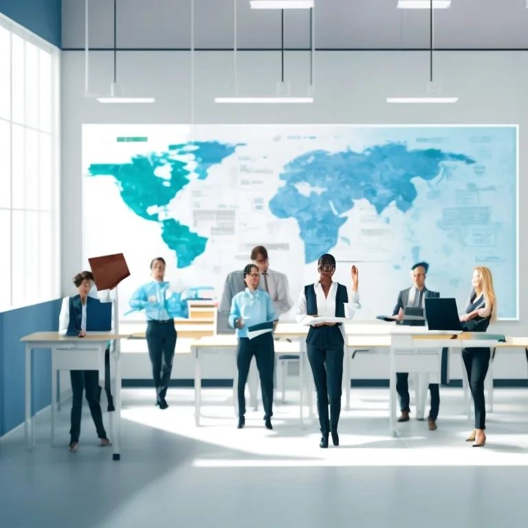 زملاء في دورة تطوير مهني متقدم يناقشون خطة المشروع